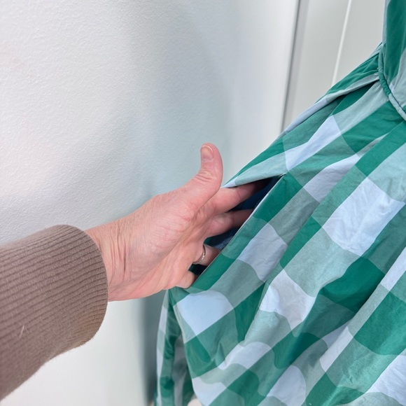 J. Crew Karina Gingham Midi Dress Green Blue Check Square Neckline Size 4 50s - Picture 6 of 11